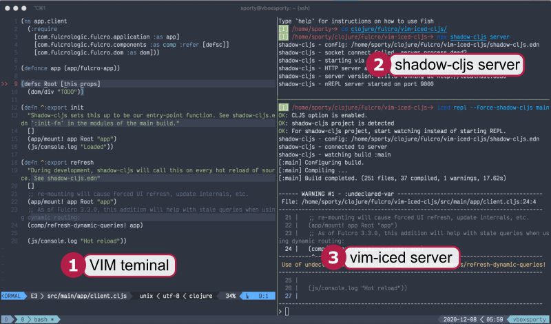 tmux vim shadow-cljs server and vim-iced server terminal